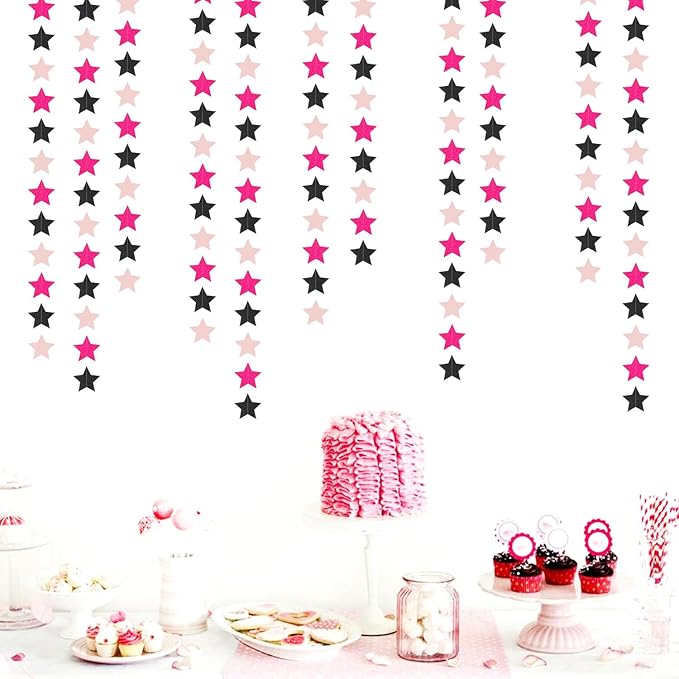 Hot-Pink Black Birthday Party-Decorations Garland - 62ft Twinkle Little Star - Image 4
