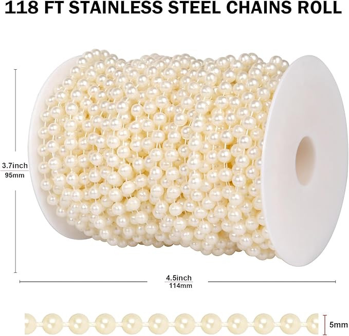118 FT Pearl Beads Garland for Decoration, 5MM Craft Pearl Beads String Spool - Image 3