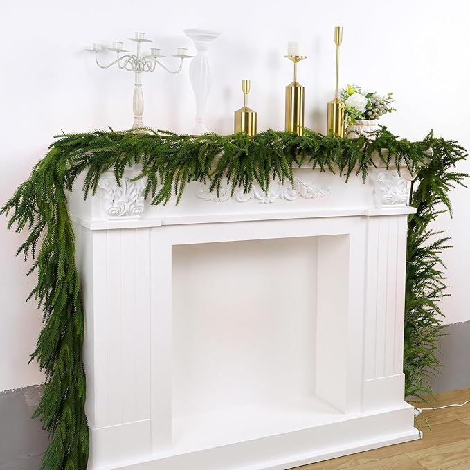 2 Pcs Artificial Norfolk Pine Garlands Christmas, 15 FT Dense Real Touch Winter by Oleitodh