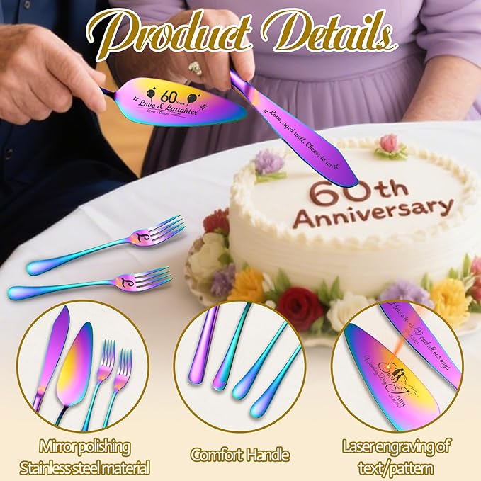 Personalized 4 Piece Wedding Cake Cutting Set, Custom Names Cake Knife and - Image 5