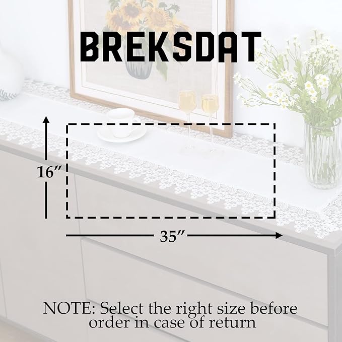 White lace Premium Rectangle Farmhouse Table Runner Waterproof OilProof - Image 5