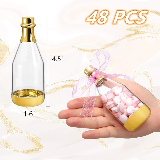 Frcctre 48 Pack Metallic Golden Mini Champagne Bottles, Plastic Champagne Candy - Image 2