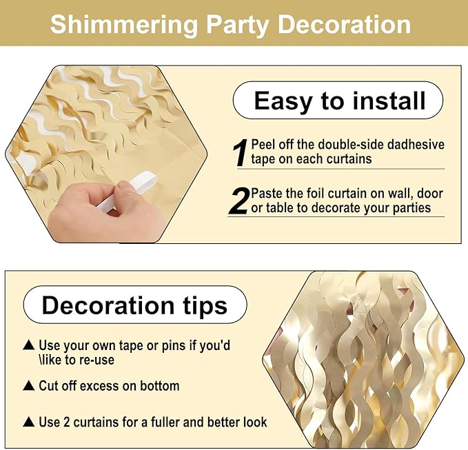 4 Pack Champagne Gold Wave Foil Fringe Curtain Backdrop, 3.28Ft x 8.2Ft - Image 3