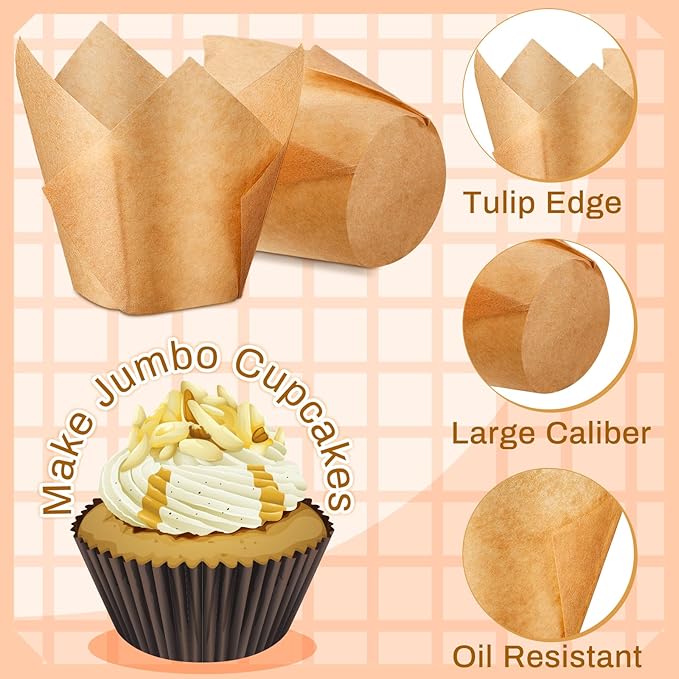 600 Pcs Jumbo Muffin Liners for Baking 2-1/4" x 4" Large Tulip Cupcake Liners - Image 3