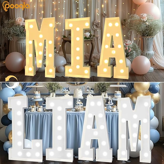 Pooqla 4 FT Marquee Light Up Letters, Cool White and Warm White Marquee Letter - Image 6