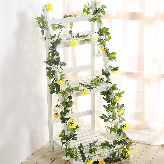 JUSTOYOU 2 Pack Fake Rose Garland, Artificial Rose Vines Flowers Hanging Silk - Image 5