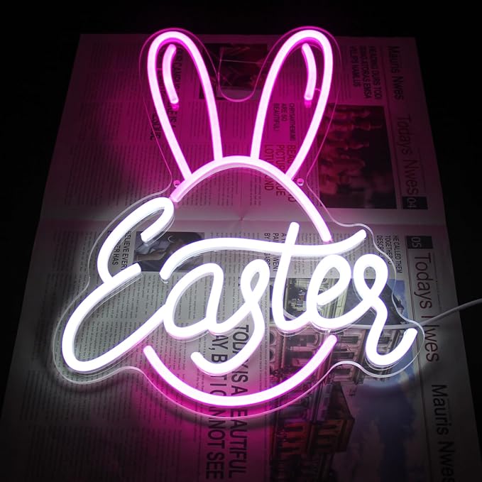 Easter Bunny Egg Neon Sign Pink Rabbit Ears Neon Light Easter Day LED Neon Signs - Image 6