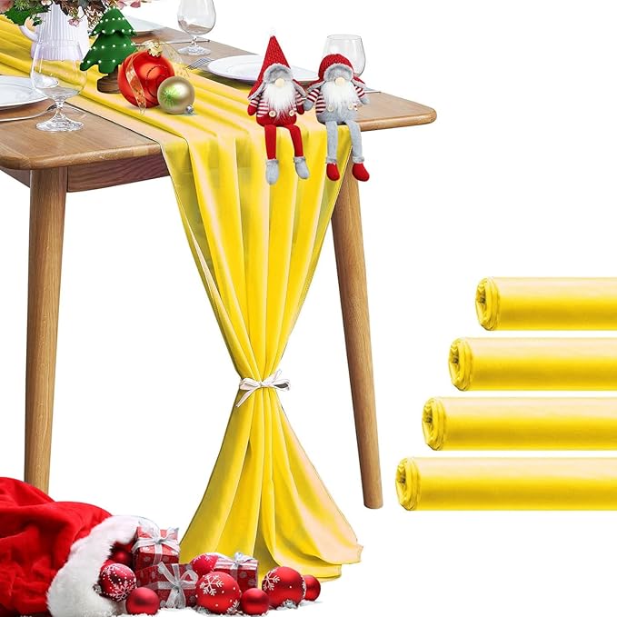 5 Pack 10Ft Chiffon Yellow Table Runner Sheer 29x120 Inch - Image 8