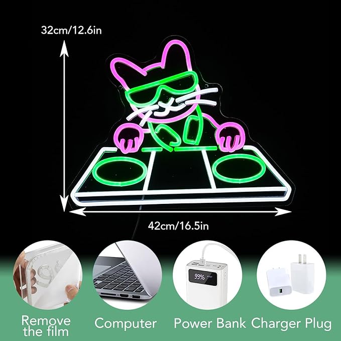 Cat DJ Player Neon Sign Dimmable DJ Player Led Neon Light - Image 2