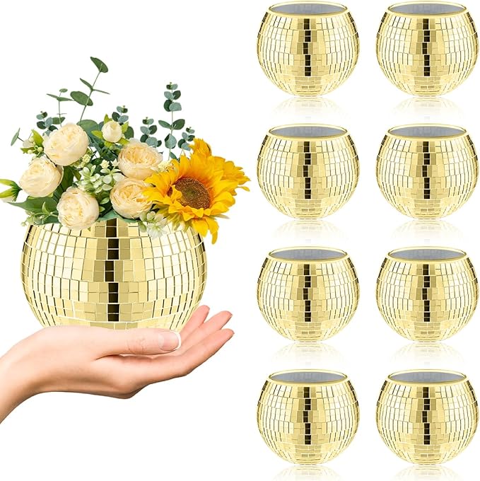 8 PCS Disco Ball Vase, Glass Disco Ball Planter Candle Holder Vase Bulk Mirror by MXOYOXM