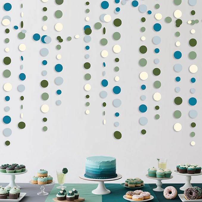 Sage Green and Dusty Blue Party Decorations Polka Dots Garlands Hanging Paper by pinkblume