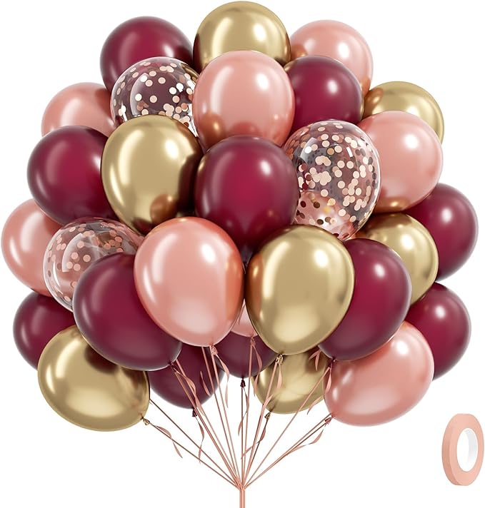 60pcs Burgundy and gold Balloons 12inch by Leraqertra