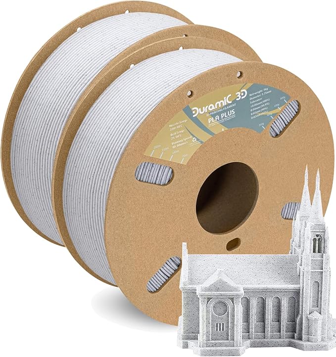 DURAMIC 3D PLA+ Filament 1.75mm 2Kg Marble, PLA Plus Filament 2 Pack 1kg Spool by Duramic3D