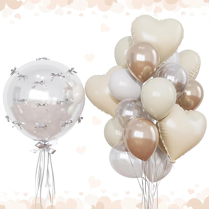 Cream White and Gold Balloons Beige Heart Balloon as Engagement Party by Froova