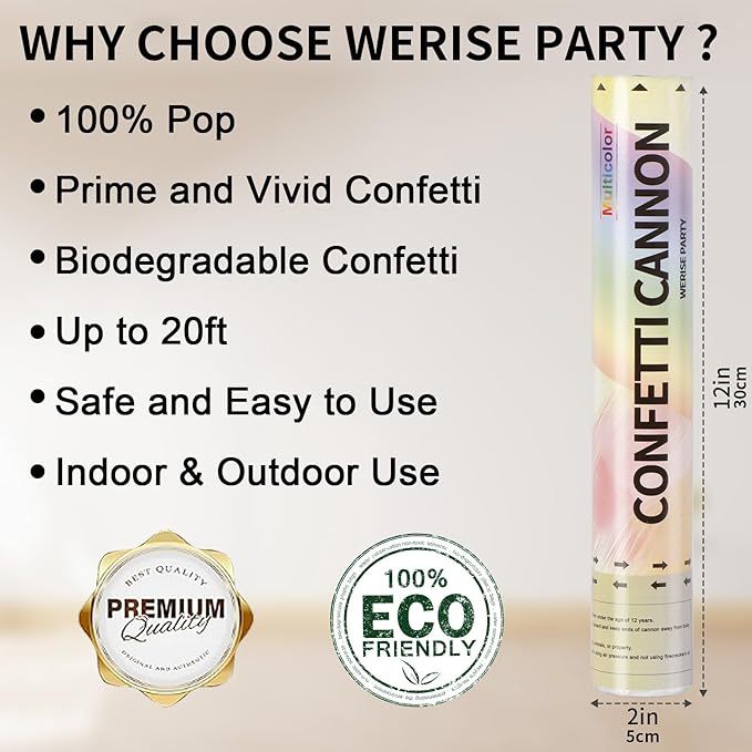 Biodegradable Confetti Poppers Cannon, 6 Pack WERISE Party Multicolor Party - Image 3