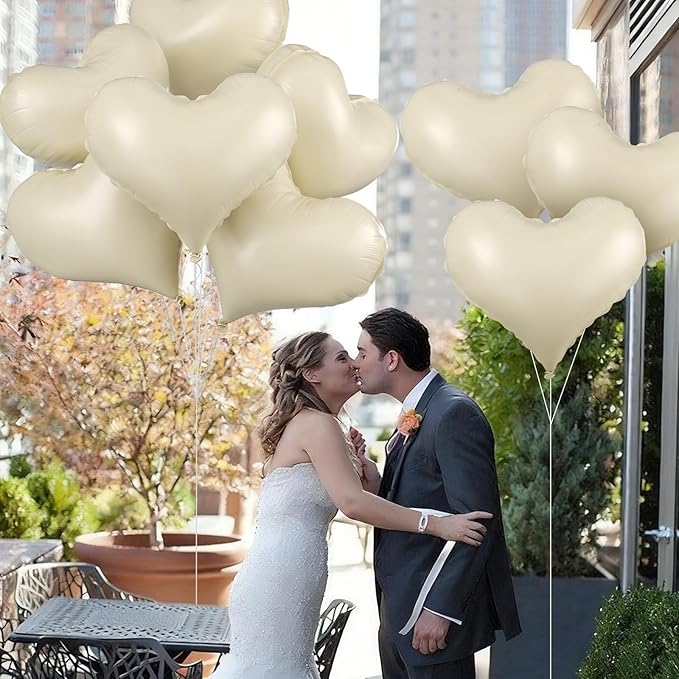 Cream White Heart Balloons, 24Inch Large White Heart Foil Balloons - Image 7