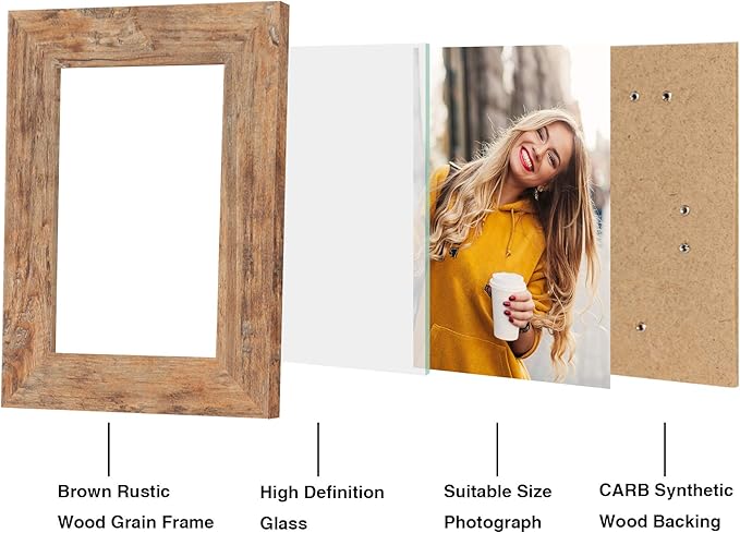 4x6 Picture Frame Set of 4, High Definition Real Glass Rustic Brown Frame - Image 3
