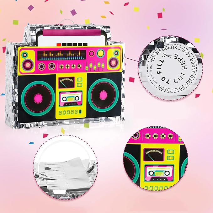 Boombox Pinata with Stick & Hanging Loop Retro 90s Hip Hop Mexican Pinata Game - Image 5