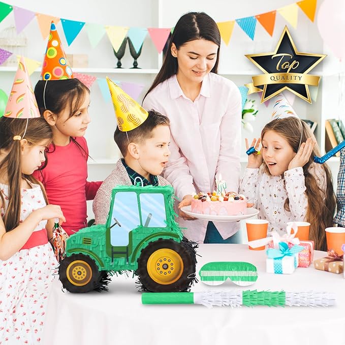 Tractor Pinata Bundle with a Blindfold and Bat, Kids Excavator Pinata - Image 7