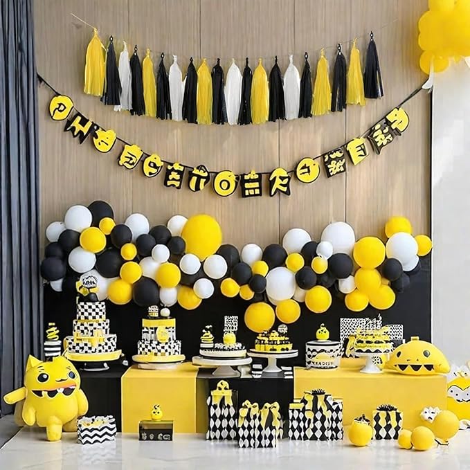 Yellow White and Black Tassel Garland Banner Paper Tassels - Image 5