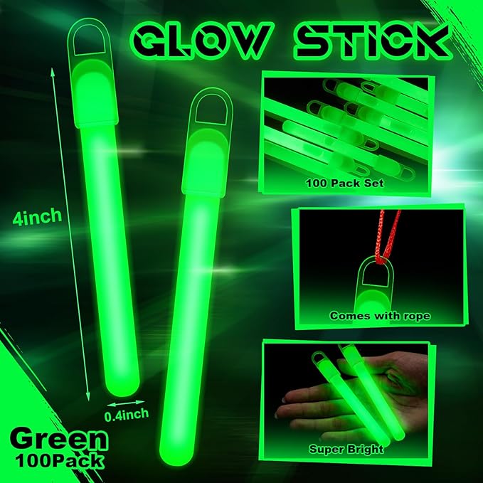 Lewtemi 4" or 6" 100 Pack Bright Glow Sticks Bulk, Glow in The Dark Party - Image 2