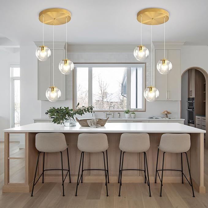 Globe Glass Pendant Light Modern Gold Clear Globe Glass Chandelier Mid Century - Image 2