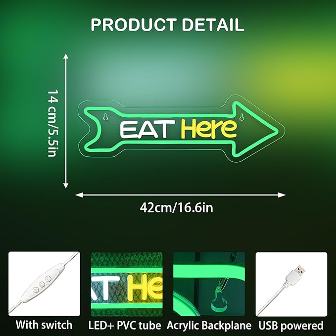 Looklight Eat Here Arrow Neon Sign Dimmale Neon Lights - Image 4