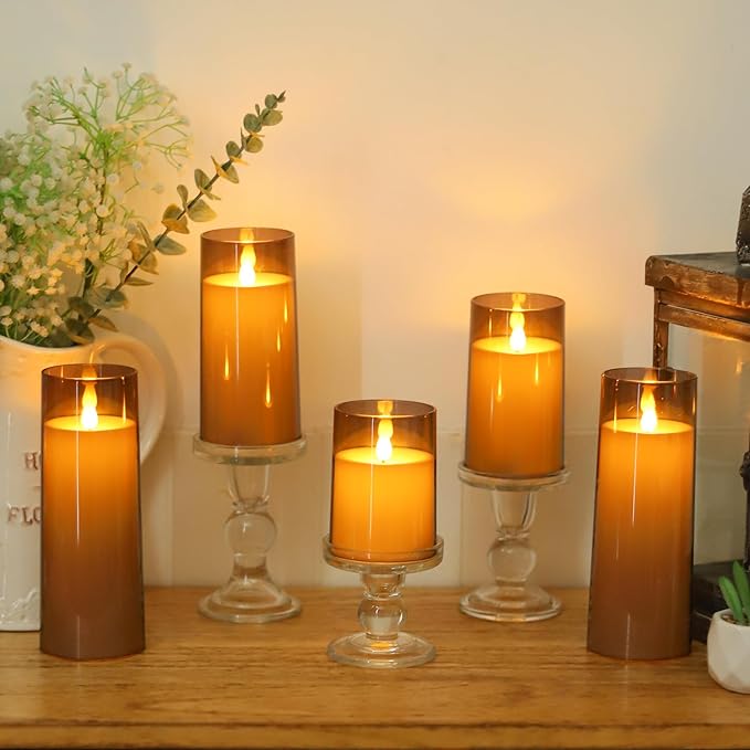 Fo32won Grey LED Flameless Pillar Candles Battery Operated - Image 9
