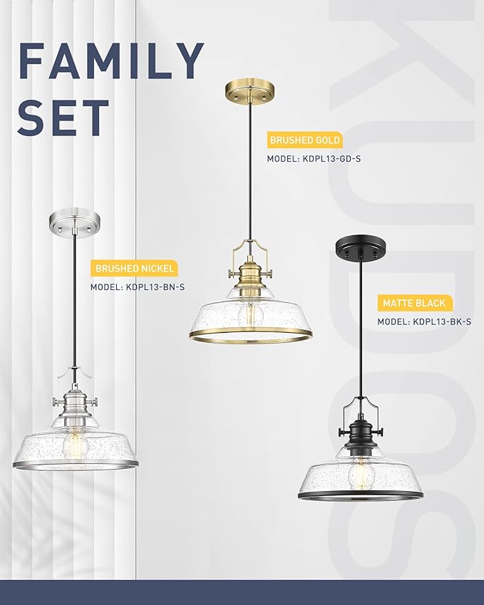 kudos Brushed Nickel Pendant Lights Kitchen Island, Large Pendant Light - Image 7
