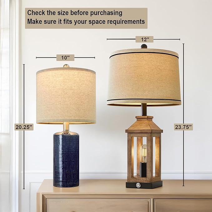 20.25/inch Modern Ceramic Table lamp Set of 2 Small Farmhouse Bedside lamp Dark - Image 2