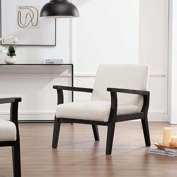Mid Century Modern Accent Chair, Linen Upholstered Living Room Accent Armchair - Image 2