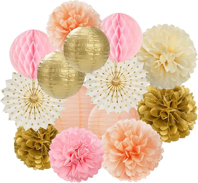 Pink Peach Gold Party Decorations by LastingSurprise