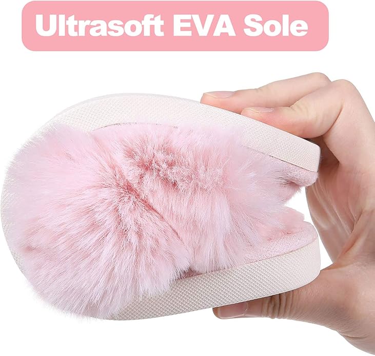 Evshine Women's Fuzzy Slippers Cross Band Memory Foam House Slippers Open Toe - Image 4