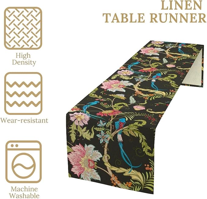 Floral Butterfly Table Runner Seasonal Spring Flower Bird Table Decoration - Image 5