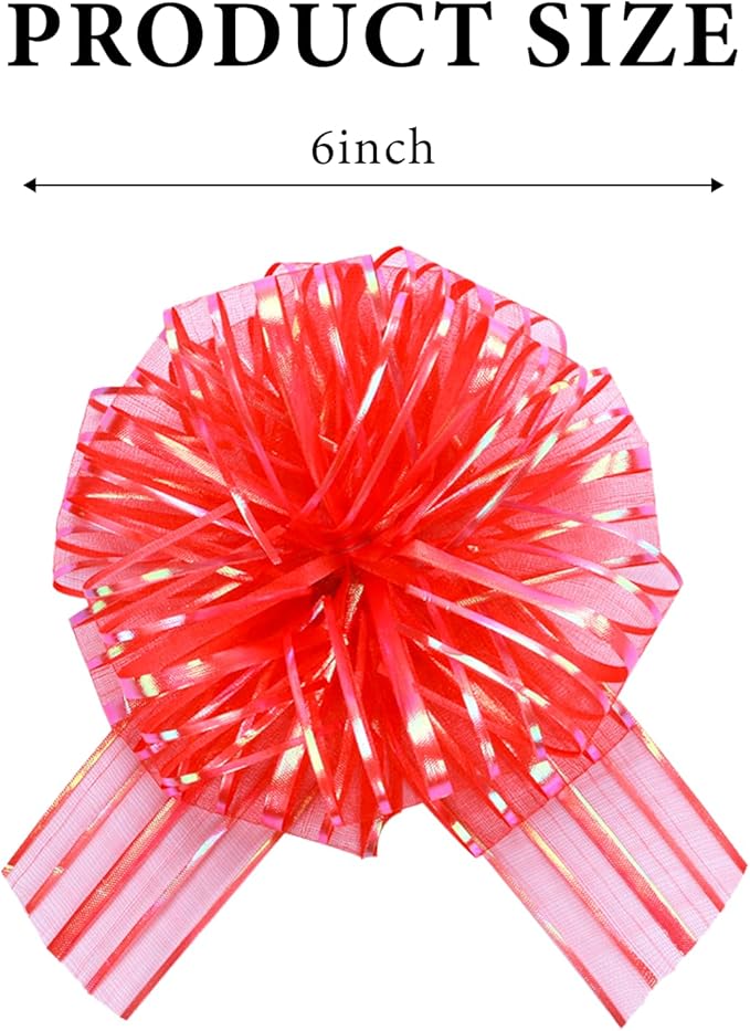 6 Pcs 6 Inch Red Organza Pull Bow – Perfect - Image 2