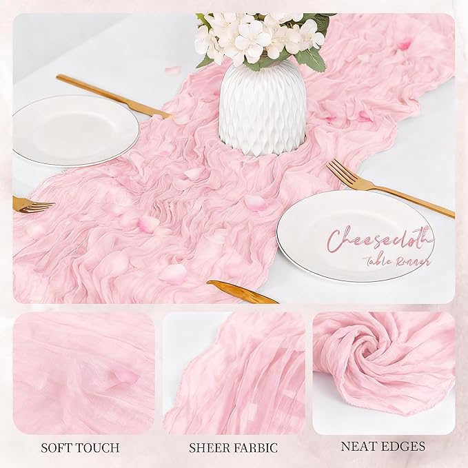 6 Pack Light Pink Cheesecloth Table Runner 23x120 inch Rustic Boho Gauze Table - Image 5