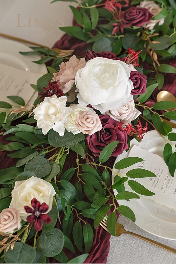 Ling's Moment Flower Garland - 6FT Eucalyptus & Rose - Sweetheart Table Decor - Image 5