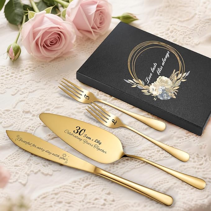 Personalized 4 Piece Wedding Cake Cutting Set, Custom Names Cake Knife and - Image 3