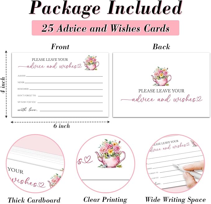 25 Advice and Wishes Cards, Floral & Teapot Fill-In Advice Cards - Image 2