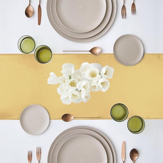 10 Pack Satin Table Runner 12 x 108 Inch Long Light Gold Silk Table Runner - Image 6