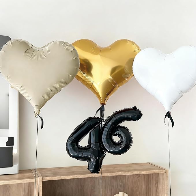 White Gold Heart Balloons, 24Inch Large Cream White Heart foil Balloon - Image 5