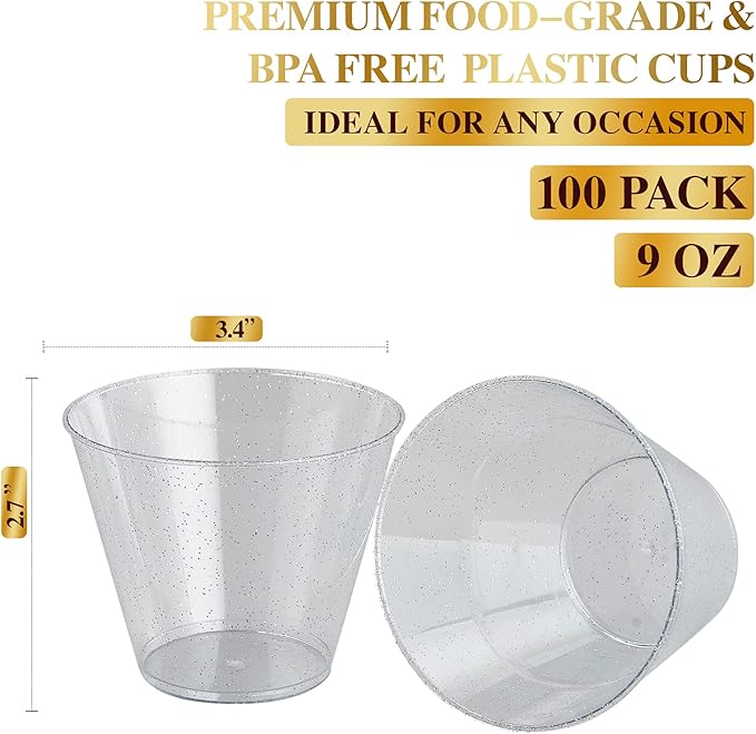 FOCUSLINE 9 oz Silver Plastic Cups, Disposable Clear Fancy Hard Plastic Cups - Image 2