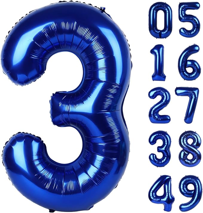 40 Inch Night Blue 3 Large Number Balloon, 3 13 23 30 33 36 Night Blue Birthday by Upgesy