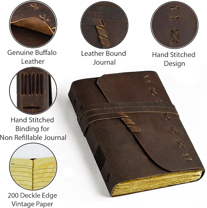 Leather Journal Notebook for Men & Women Daily Vintage Leather Bound Journal - Image 7