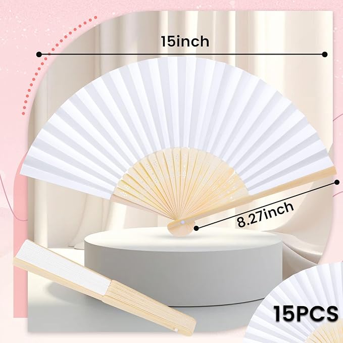 DomeStar 15 Pcs White Paper Fans Handheld – 8.3 Inch Foldable Hand Fan - Image 2