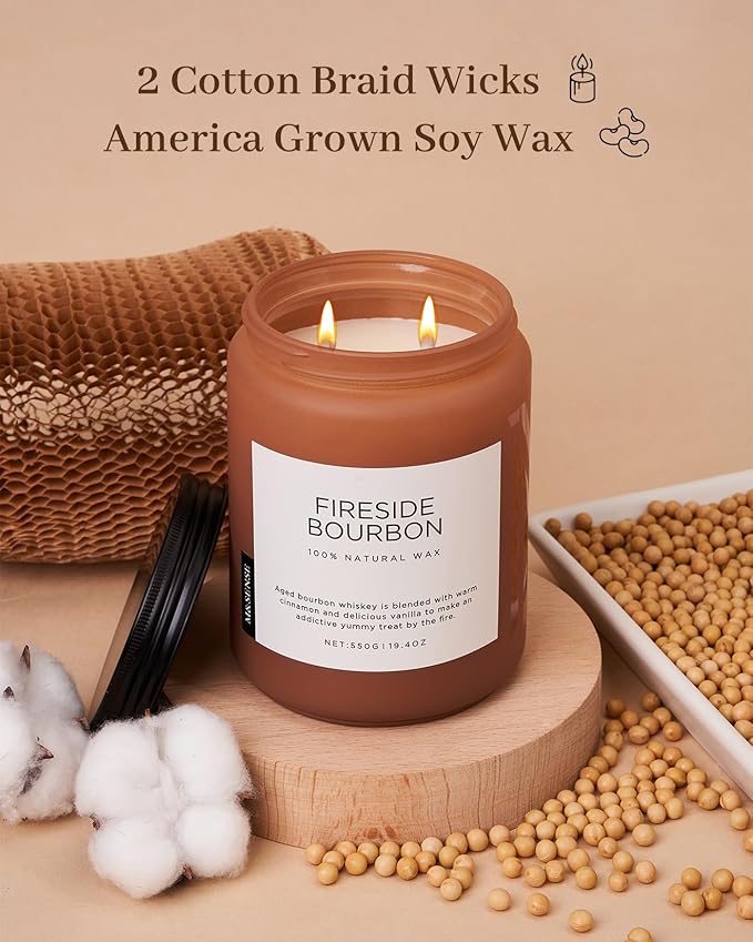 M&SENSE Fireside Bourbon Candles Strong Scented, 2 Wick Jar Candle 19.4oz 110 - Image 3