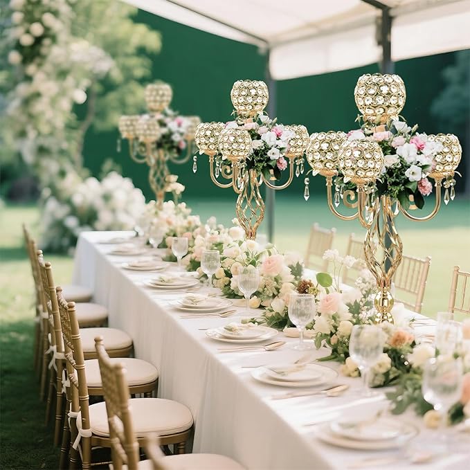5-Arm Crystal Candelabra Centerpiece 23.2" Tall - Image 4