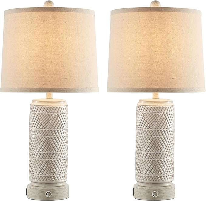 RORIA Set of 2 Rustic Touch Ceramic Table Lamps - Image 8