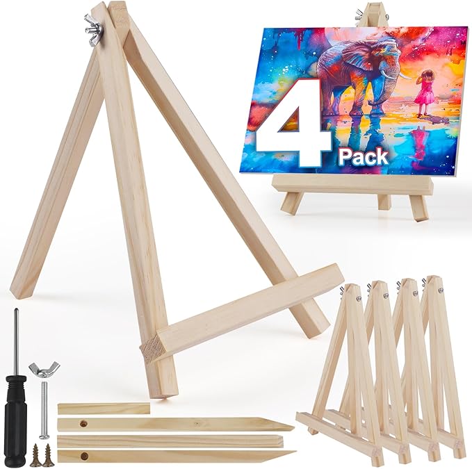 4 Pack 9 Inch Wooden Easel Stand, Portable A-Frame Tabletop Display Easel by ArtcraftandStorage
