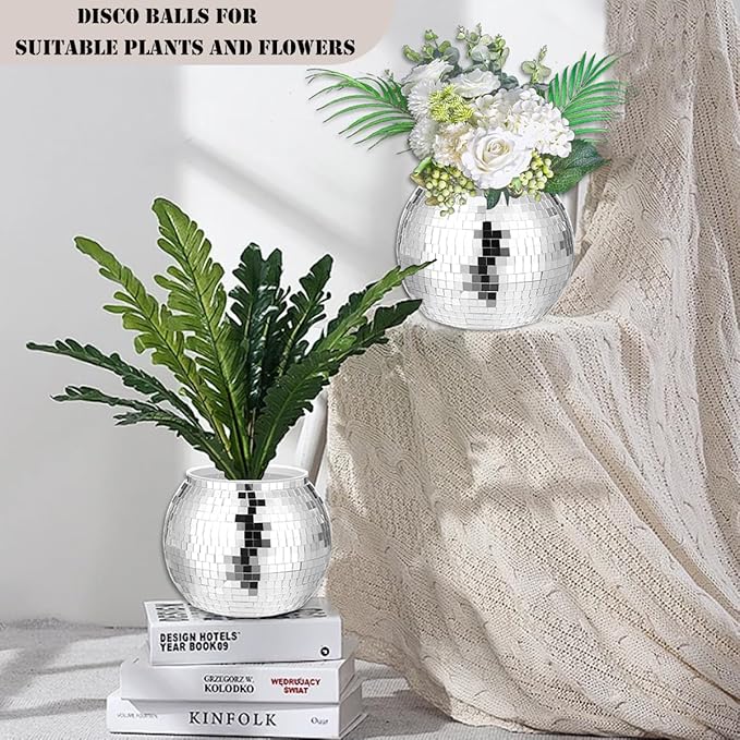 6 Pcs Disco Ball Vase, Plastic Disco Ball Centerpieces Silver Disco Ball - Image 5